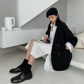 New Women's Coffee Suit Jacket Spring And Autumn (Option: Black-S)