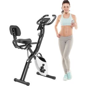 Folding Exercise Bike, Fitness Upright and Recumbent X-Bike with 16-Level Adjustable Resistance, Arm Bands and Backrest (Color: White)