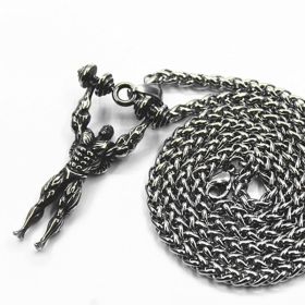 Men's Fitness Dumbbell Muscle Male Pendant Titanium Steel (Color: Silver, style: With 60CM keel chain)