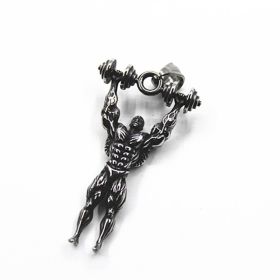 Men's Fitness Dumbbell Muscle Male Pendant Titanium Steel (Color: Silver, style: Pendant only)