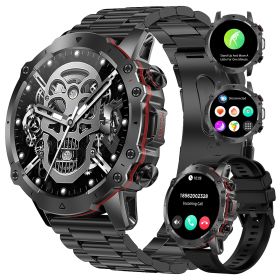 Smart Watch for Men, 1.43" AMOLED HD Full Touch Screen, 100+ Sports Modes, Answer Calls Wirelessly, Fitness Tracker Pedometer Customizable Faces (Color: Black+black)